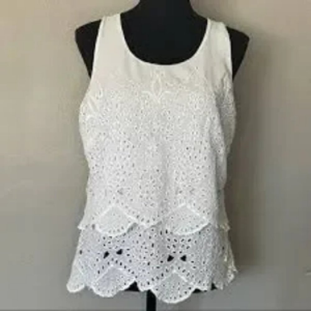 CAbi #5723 White Frolic Top Sleeveless - S NWOT